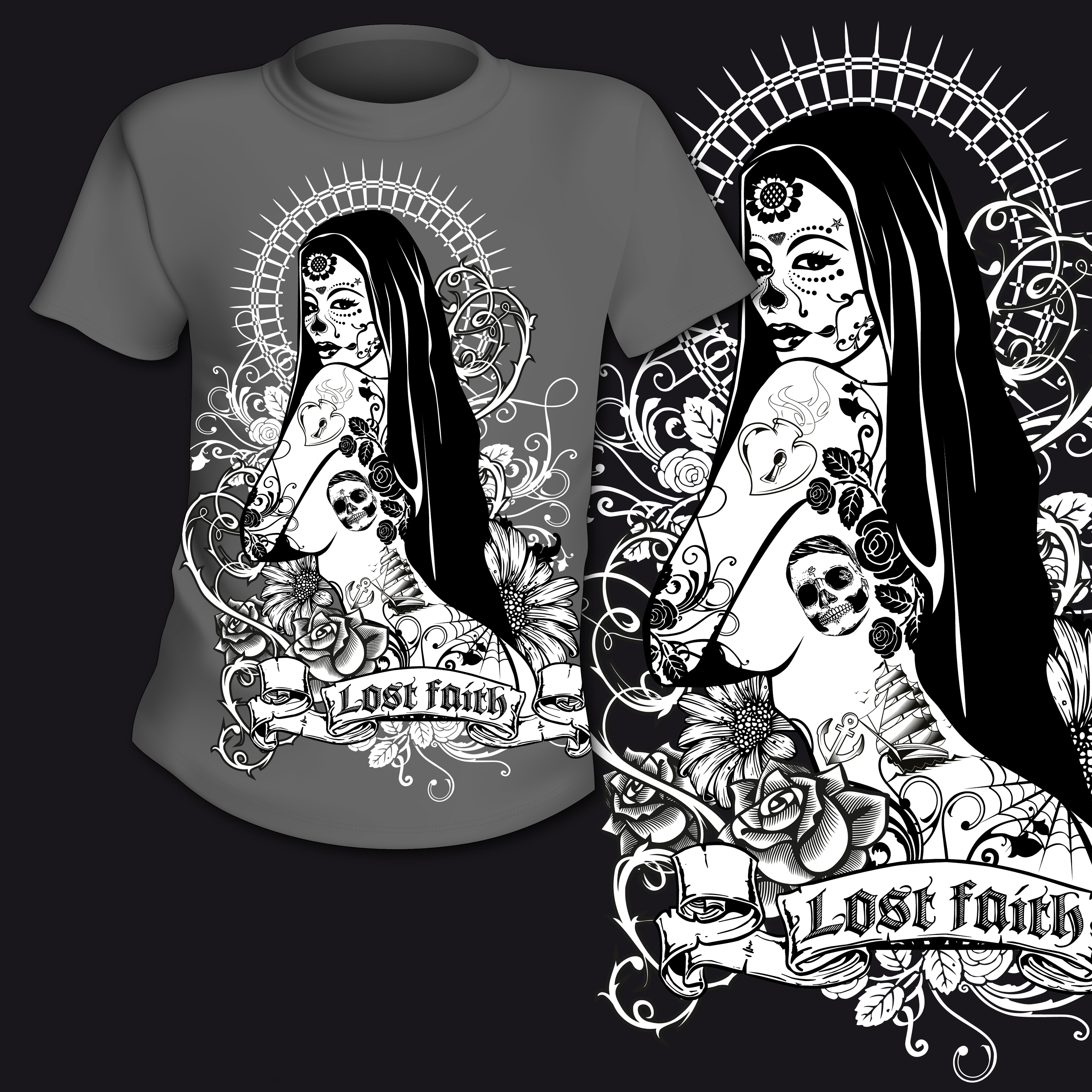 Dark Fancy Crazy T-Shirt Mockup EPS Vector Resource